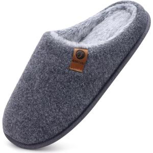 ONCAI Mens Cozy Memory Foam Scuff Slippers Slip On Warm House Shoes Indoor/Outdoor with Best Arch Support(Felt Plush Grey)