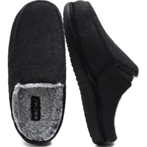 ONCAI Mens Felt Slippers Wool and Cotton-Blend High-Density Memory Foam House Shoes with Indoor and Outdoor Rubber Soles (US Size 7-15)(Black)