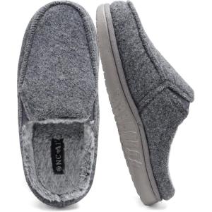 ONCAI Mens Felt Slippers Wool and Cotton-Blend High-Density Memory Foam House Shoes with Indoor and Outdoor Rubber Soles (US Size 7-15)(Grey)