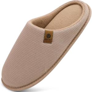 ONCAI Men’s House Slippers, Cushion Memory Foam Shake Fleece and Man House Shoes with Faux Fur Lining and Indoor Outdoor Rubber Soles US Size 7-15(Beige)