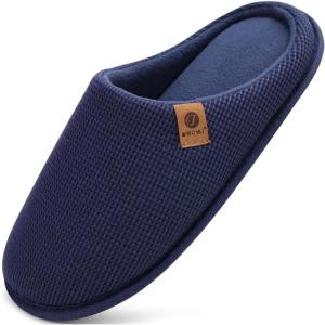 ONCAI Men’s House Slippers, Cushion Memory Foam Shake Fleece and Man House Shoes with Faux Fur Lining and Indoor Outdoor Rubber Soles US Size 7-15(Blue)