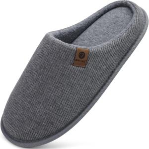 ONCAI Men’s House Slippers, Cushion Memory Foam Shake Fleece and Man House Shoes with Faux Fur Lining and Indoor Outdoor Rubber Soles US Size 7-15(Grey)