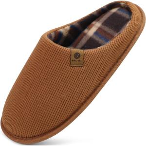 ONCAI Men’s House Slippers, Cushion Memory Foam Shake Fleece and Man House Shoes with Faux Fur Lining and Indoor Outdoor Rubber Soles US Size 7-15(Khaki)