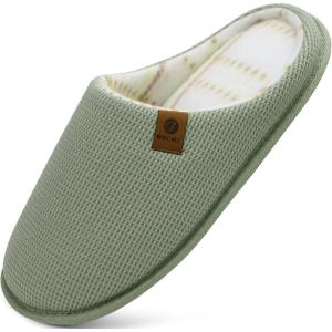 ONCAI Men’s House Slippers, Cushion Memory Foam Shake Fleece and Man House Shoes with Faux Fur Lining and Indoor Outdoor Rubber Soles US Size 7-15(Light Green)