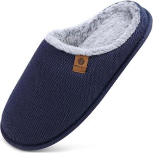 ONCAI Men’s House Slippers, Cushion Memory Foam Shake Fleece and Man House Shoes with Faux Fur Lining and Indoor Outdoor Rubber Soles US Size 7-15(Plush Blue)