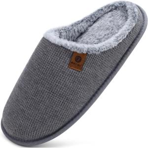ONCAI Men’s House Slippers, Cushion Memory Foam Shake Fleece and Man House Shoes with Faux Fur Lining and Indoor Outdoor Rubber Soles US Size 7-15(Plush Grey)