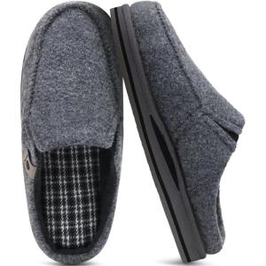 ONCAI Mens Slippers with Arch Support Stripe Faux Fur Cotton-Blend High-Density Memory Foam Warm House Slippers for man Slip-on Indoor Outdoor Rubber Sole Size 7-16(Felt Grey)