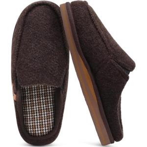 ONCAI Mens Slippers with Arch Support Stripe Faux Fur Cotton-Blend High-Density Memory Foam Warm House Slippers for man Slip-on Indoor Outdoor Rubber Sole Size 7-16(Felt Brown)