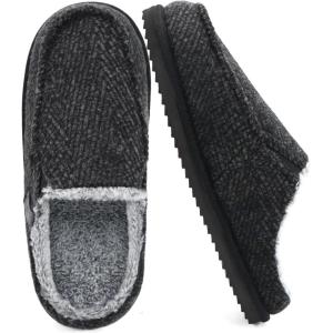 ONCAI Mens Slippers,Warm Comfort Memory Foam Cotton-Blend Corduroy Stripe Faux Fur House Shoes for Man Indoor/Outdoor with Non-slip Rubber Soles US Size 7-16(Stripes Black)