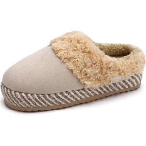 ONCAI Women’s Slippers with Cushion Yoga Mat trendy slippers for women 2025 Fuzzy Suede Warm Winter Best Womens Slippers 2025 Cozy Rubber Sole Beige/Khaki Size 9 US