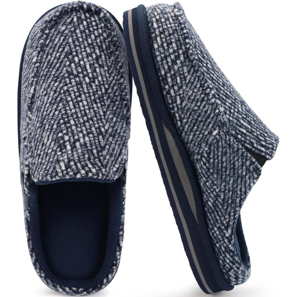 imageONCAI Mens Slippers with Arch Support Stripe Faux Fur CottonBlend HighDensity Memory Foam Warm House Slippers for man Slipon Indoor Outdoor Rubber Sole Size 716Spring Blue