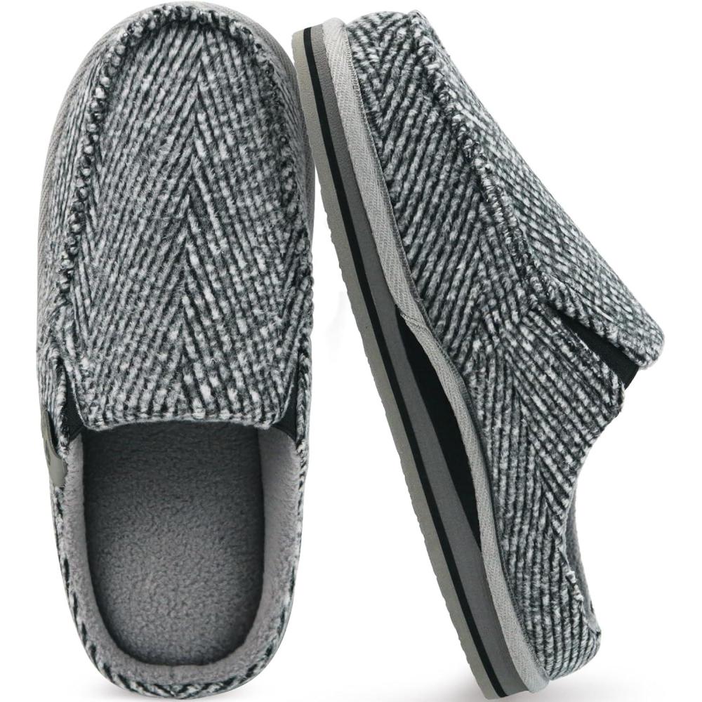 imageONCAI Mens Slippers with Arch Support Stripe Faux Fur CottonBlend HighDensity Memory Foam Warm House Slippers for man Slipon Indoor Outdoor Rubber Sole Size 716Spring Grey