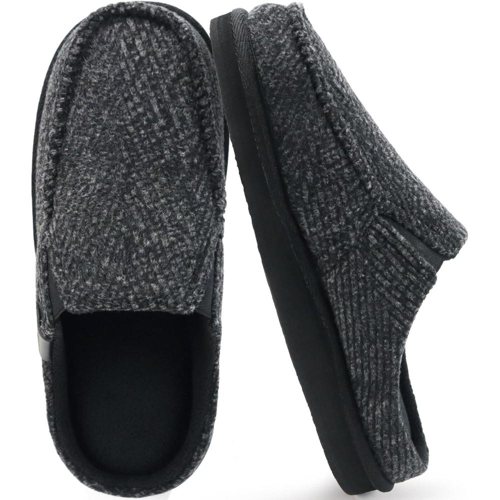 imageONCAI Mens Slippers with Arch Support Stripe Faux Fur CottonBlend HighDensity Memory Foam Warm House Slippers for man Slipon Indoor Outdoor Rubber Sole Size 716Spring Black