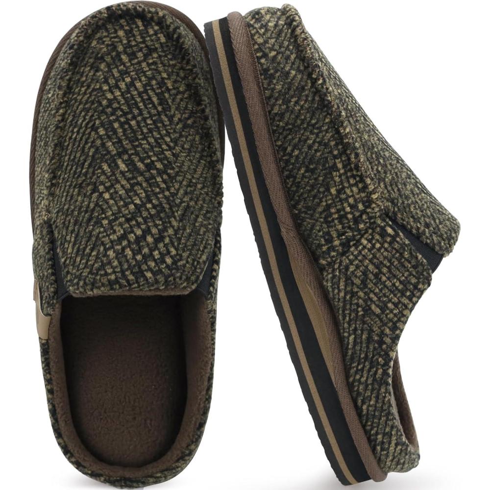 imageONCAI Mens Slippers with Arch Support Stripe Faux Fur CottonBlend HighDensity Memory Foam Warm House Slippers for man Slipon Indoor Outdoor Rubber Sole Size 716Spring Brown