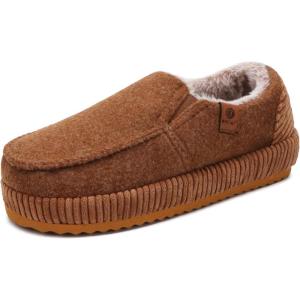 ONCAI Men’s Slippers Cotton-Blend Moccasins Warm Closed Back Corduroy House Slippers with High-Density Felt Fuzzy Indoor Outdoor Comfortale Yoga Mat Rubber Soles US Size 7-15(Moccasins Khaki)