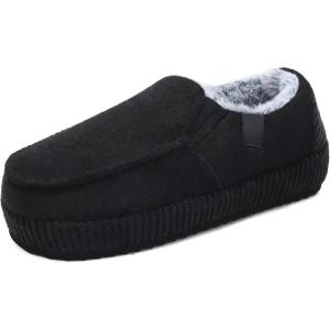 ONCAI Men’s Slippers Cotton-Blend Moccasins Warm Closed Back Corduroy House Slippers with High-Density Felt Fuzzy Indoor Outdoor Comfortale Yoga Mat Rubber Soles US Size 7-15(Moccasins Black)