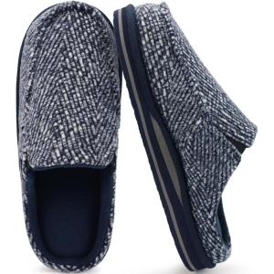 ONCAI Mens Slippers with Arch Support Stripe Faux Fur Cotton-Blend High-Density Memory Foam Warm House Slippers for man Slip-on Indoor Outdoor Rubber Sole Size 7-16(Spring Blue)