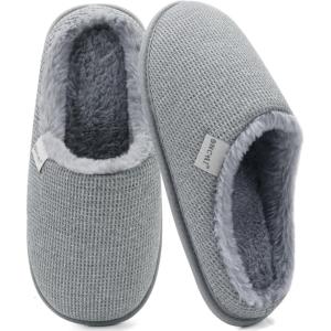 ONCAI Women’s House Slippers, Cushion Memory Foam Waffle Upper Home Comfortable Warm Winter Cozy Soft Lightweight Indoor Best House Shoes Non-slip Rubber Sole US Size 5-11(Vine-plush Grey)