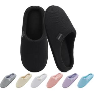 ONCAI Women’s House Slippers, Cushion Memory Foam Waffle Upper Home Comfortable Warm Winter Cozy Soft Lightweight Indoor Best House Shoes Non-slip Rubber Sole US Size 5-11(Black)