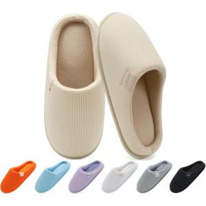 ONCAI Women’s House Slippers, Cushion Memory Foam Waffle Upper Home Comfortable Warm Winter Cozy Soft Lightweight Indoor Best House Shoes Non-slip Rubber Sole US Size 5-11(Off-white)