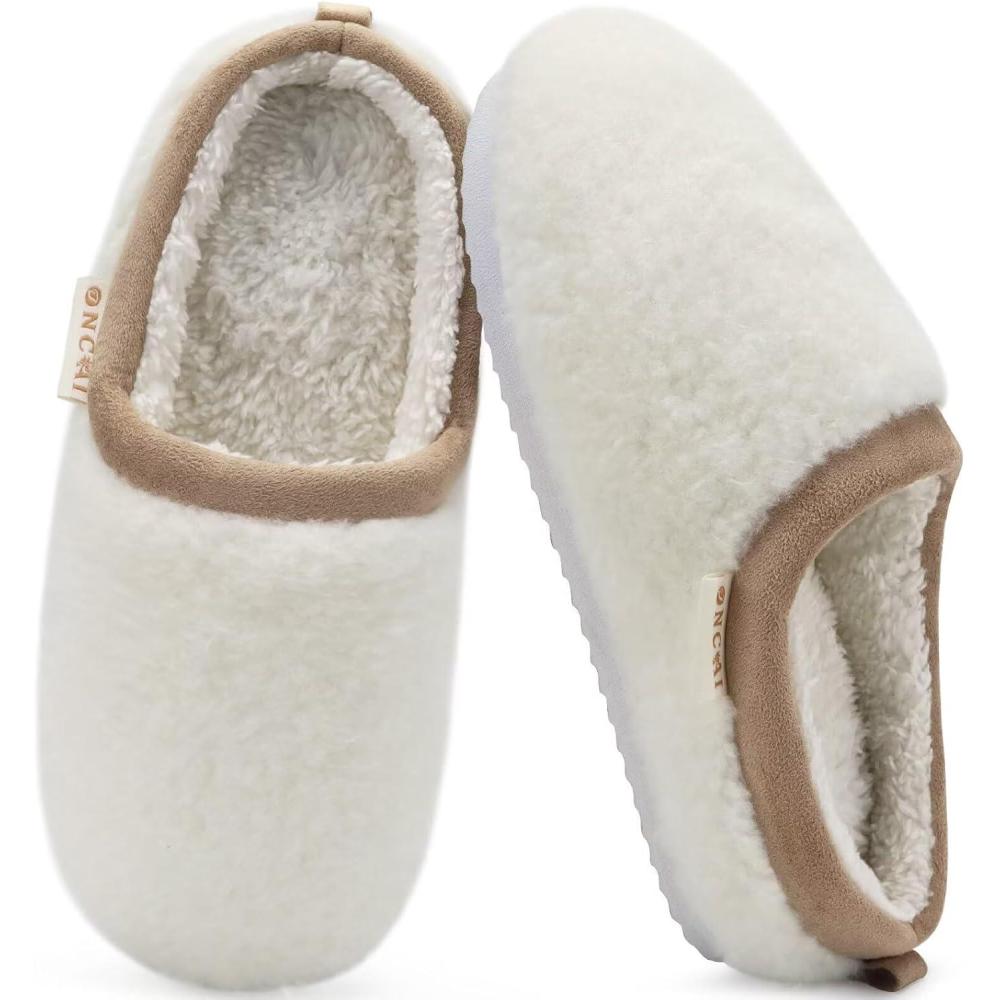imageONCAI Womens Fuzzy Slippers Cozy Winter Warm Indoor Outdoor Bedroom House ShoesWhite