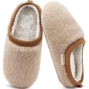 ONCAI Women’s Fuzzy Slippers Cozy Winter Warm Indoor Outdoor Bedroom House Shoes(Beige)