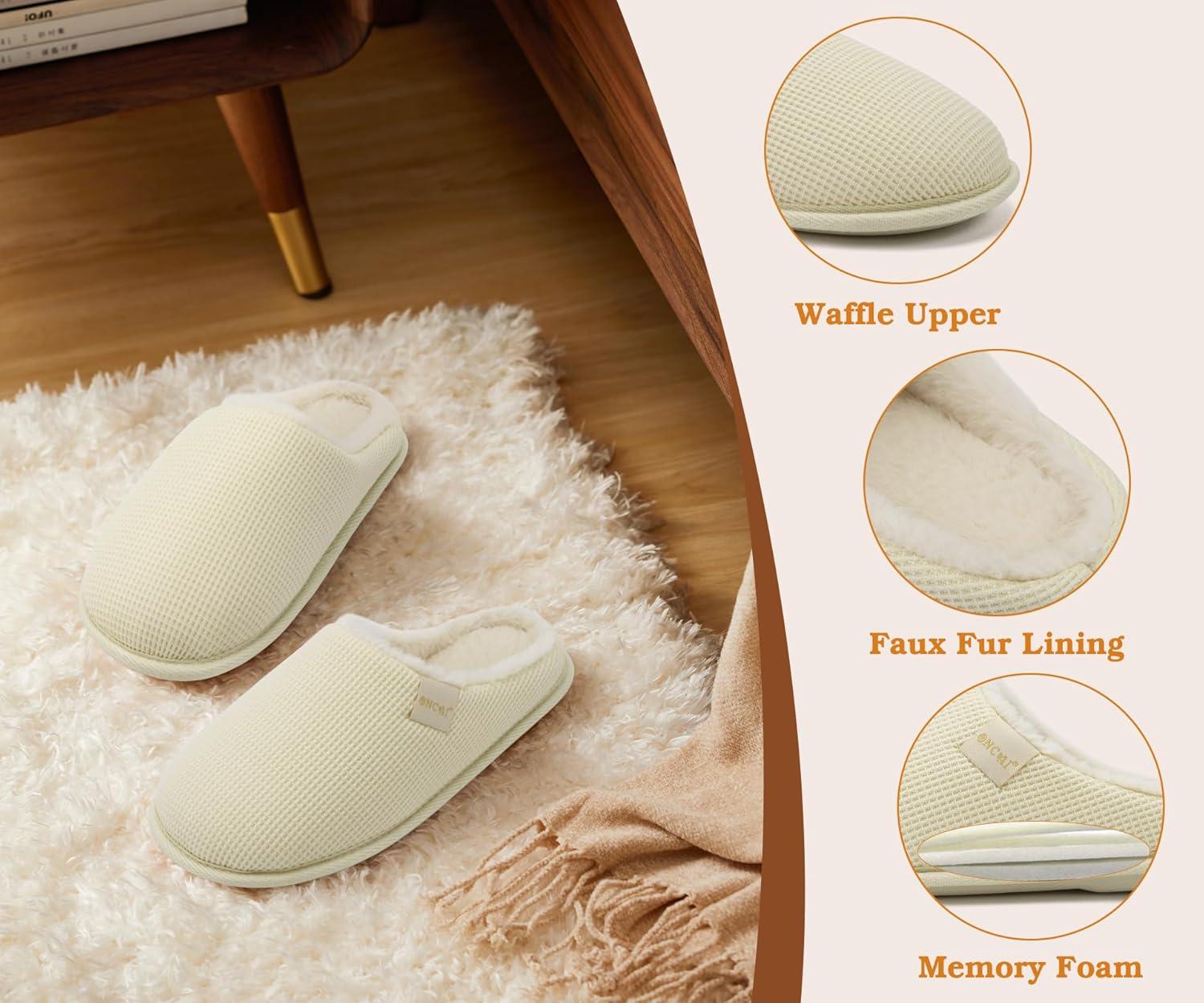 imageONCAI Off White Womens House Slippers US Size 8 and Black Mens House Slippers US Size 11