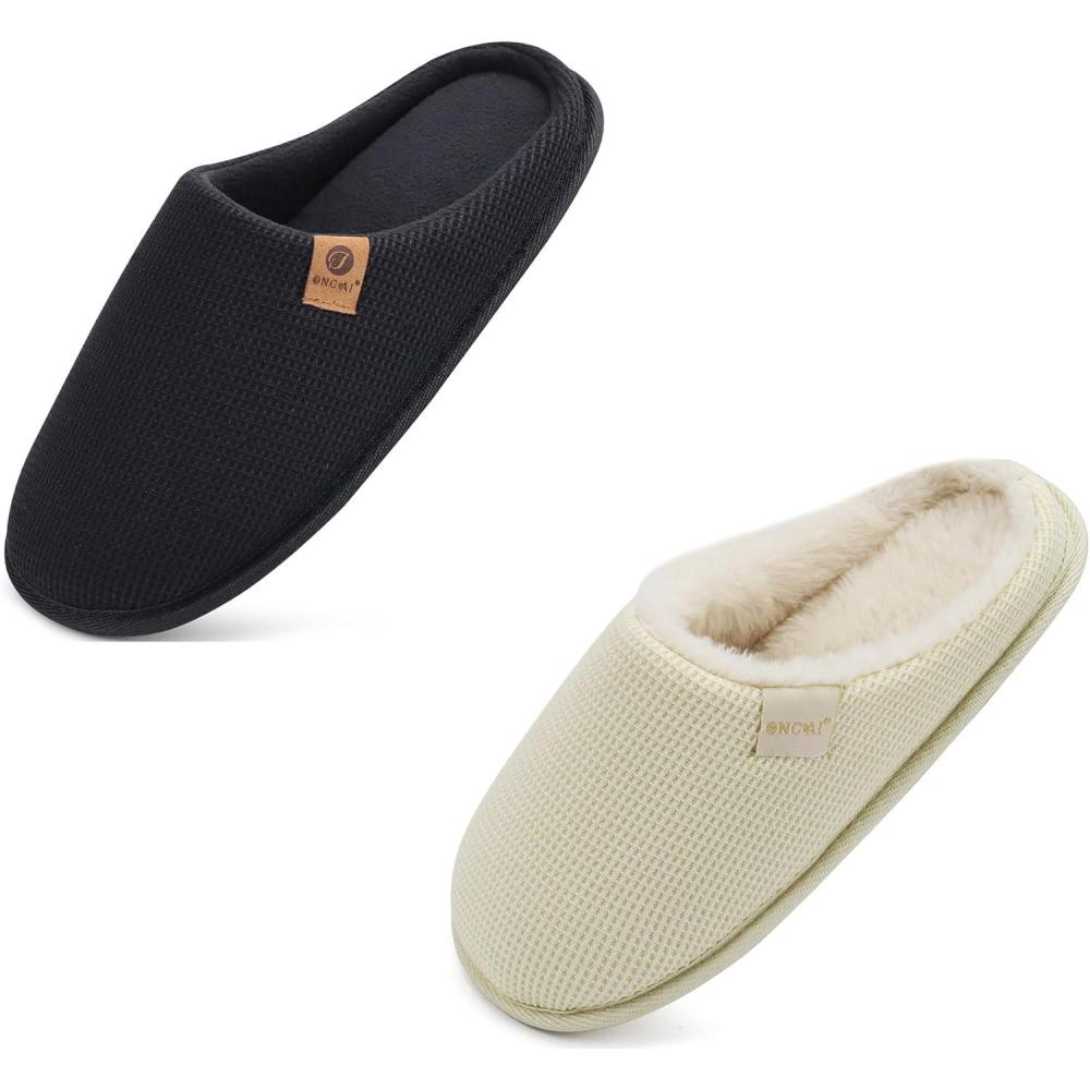 imageONCAI Off White Womens House Slippers US Size 8 and Black Mens House Slippers US Size 11
