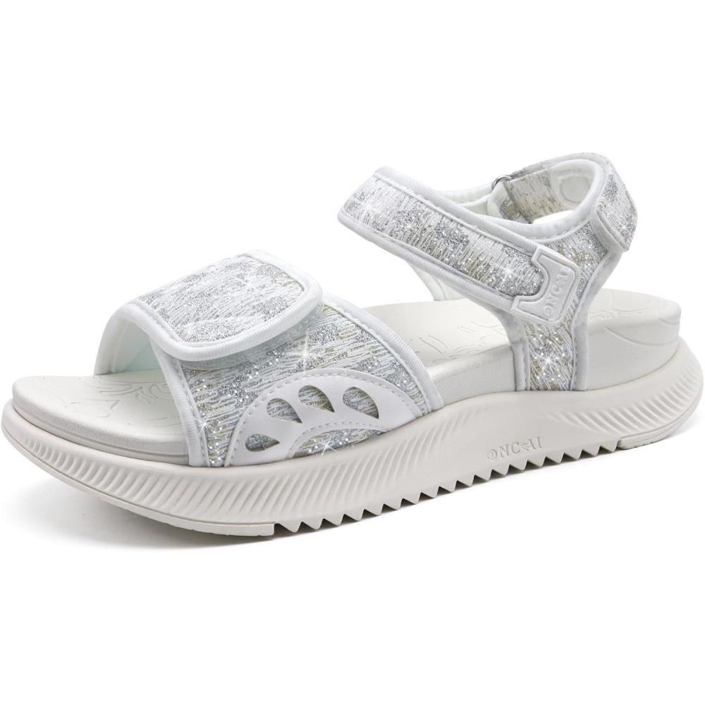 imageONCAI Walking Sandals Womens 2025Arch Support Hiking Sandals with Orthotic Outdoor Footbed for Plantar FasciitisWater Athletic Platform Sandalias Mujer with 3 Adjustable Strap Glitter White Size 11