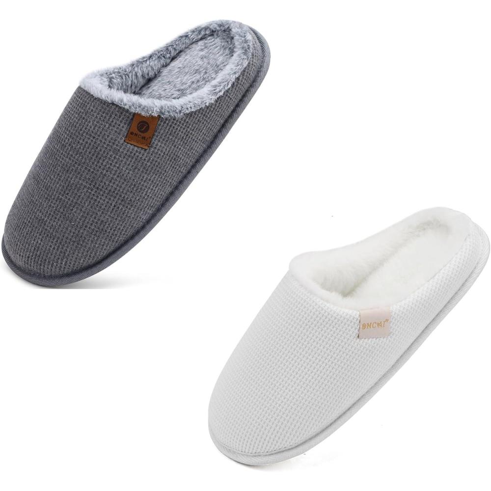 imageONCAI White Womens House Slippers US Size 7 and Gray Mens House Slippers US Size 14