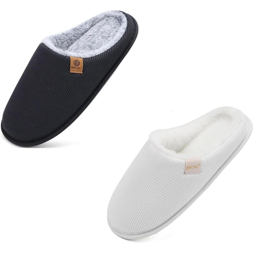 imageONCAI White Womens House Slippers US Size 8 and Black Mens House Slippers US Size 11