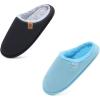 imageONCAI Plush Blue Womens House Slippers US Size 8 and Plush Black Mens House Slippers US Size 11