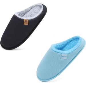 ONCAI Plush Blue Women’s House Slippers US Size 8 and Plush Black Men’s House Slippers US Size 11.