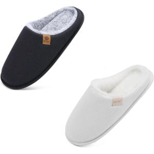 ONCAI White Women’s House Slippers US Size 8 and Black Men’s House Slippers US Size 11.