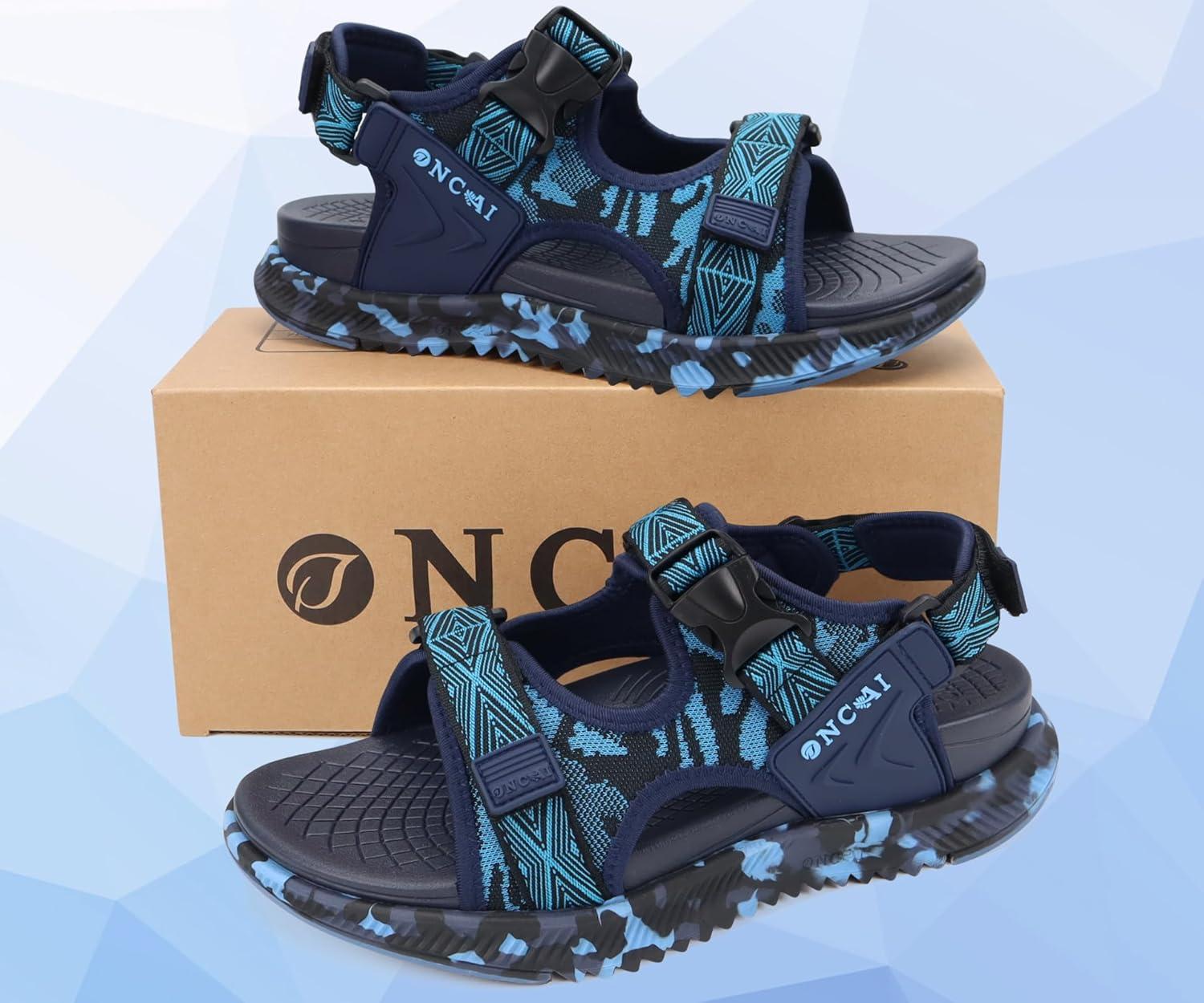 imageONCAI Mens Hiking SandalsArch Support Orthopedic Recovery Walking Sandal with Adjustable Strap Outdoor Summer Water Camouflage Mesh Athletic Sports Shoes US Size 715Bluecamo