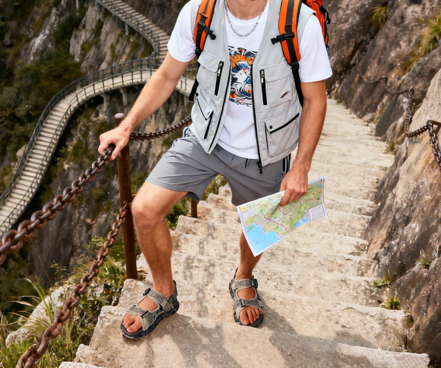 imageONCAI Mens Hiking SandalsArch Support Orthopedic Recovery Walking Sandal with Adjustable Strap Outdoor Summer Water Camouflage Mesh Athletic Sports Shoes US Size 715BeigeBrowncamo