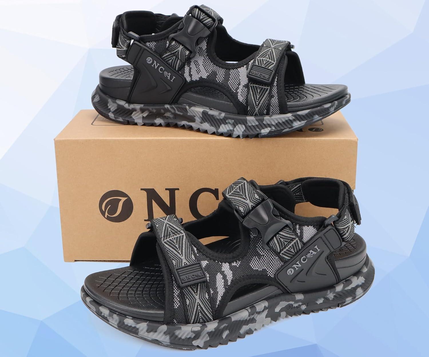 imageONCAI Mens Hiking SandalsArch Support Orthopedic Recovery Walking Sandal with Adjustable Strap Outdoor Summer Water Camouflage Mesh Athletic Sports Shoes US Size 715Blackcamo