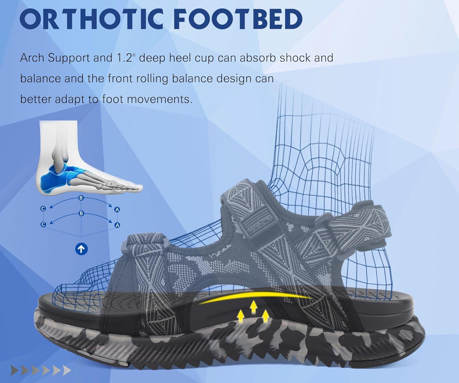 imageONCAI Mens Hiking SandalsArch Support Orthopedic Recovery Walking Sandal with Adjustable Strap Outdoor Summer Water Camouflage Mesh Athletic Sports Shoes US Size 715Blackcamo