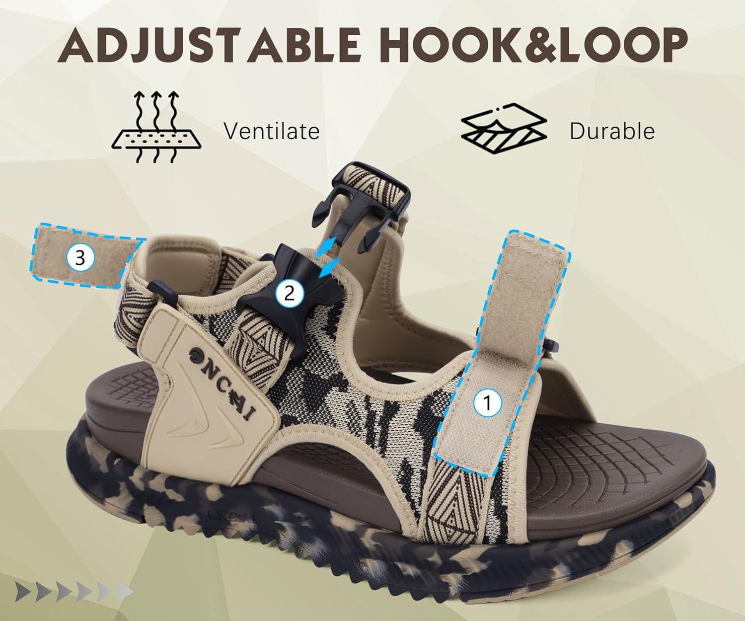 imageONCAI Mens Hiking SandalsArch Support Orthopedic Recovery Walking Sandal with Adjustable Strap Outdoor Summer Water Camouflage Mesh Athletic Sports Shoes US Size 715BeigeBrowncamo