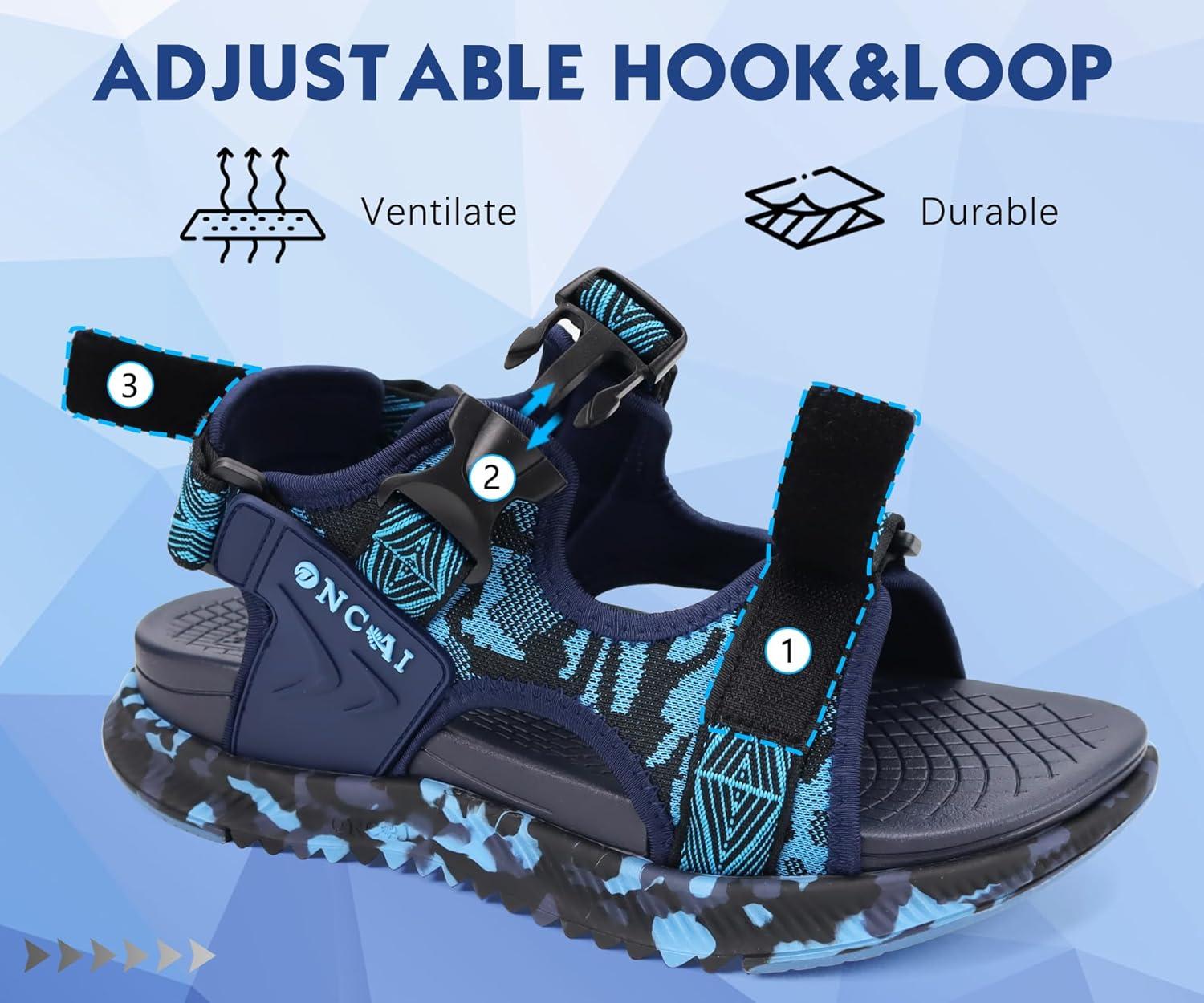 imageONCAI Mens Hiking SandalsArch Support Orthopedic Recovery Walking Sandal with Adjustable Strap Outdoor Summer Water Camouflage Mesh Athletic Sports Shoes US Size 715Bluecamo