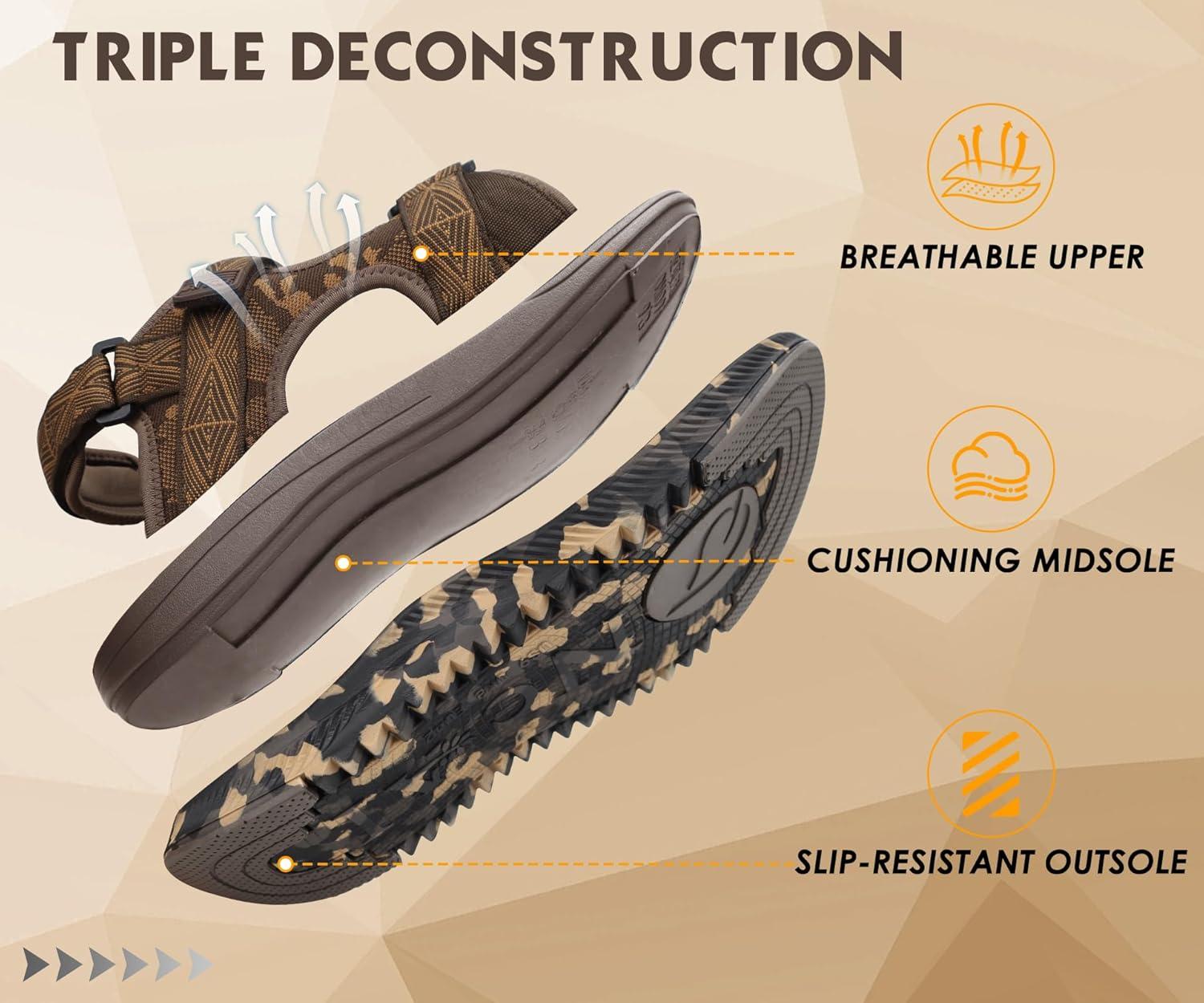 imageONCAI Mens Hiking SandalsArch Support Orthopedic Recovery Walking Sandal with Adjustable Strap Outdoor Summer Water Camouflage Mesh Athletic Sports Shoes US Size 715Browncamo