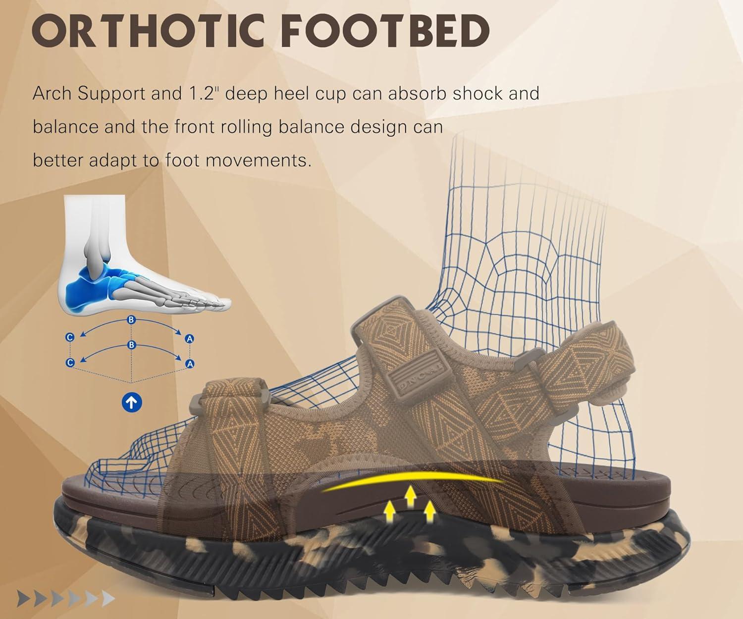 imageONCAI Mens Hiking SandalsArch Support Orthopedic Recovery Walking Sandal with Adjustable Strap Outdoor Summer Water Camouflage Mesh Athletic Sports Shoes US Size 715Browncamo