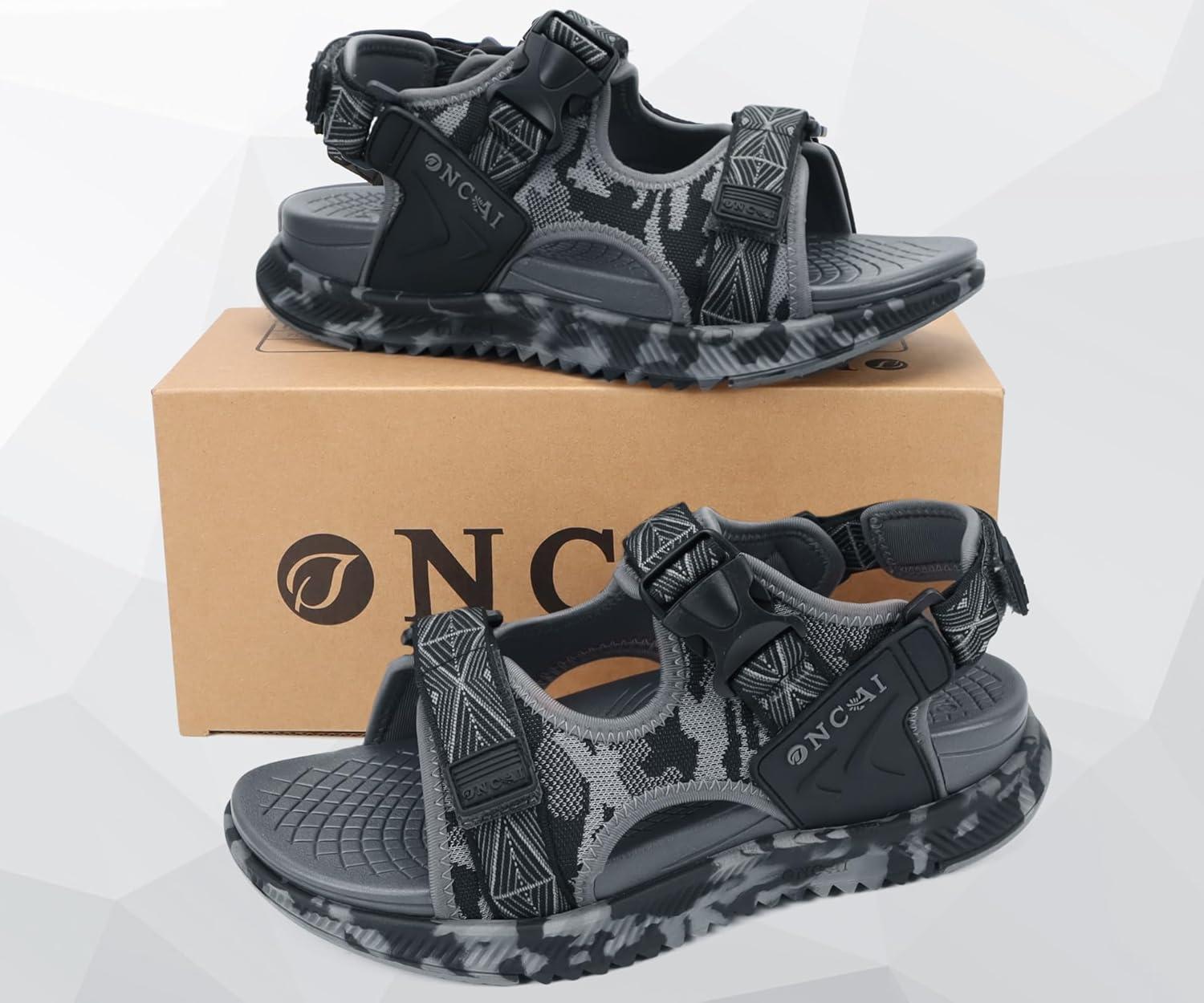 imageONCAI Mens Hiking SandalsArch Support Orthopedic Recovery Walking Sandal with Adjustable Strap Outdoor Summer Water Camouflage Mesh Athletic Sports Shoes US Size 715Greycamo
