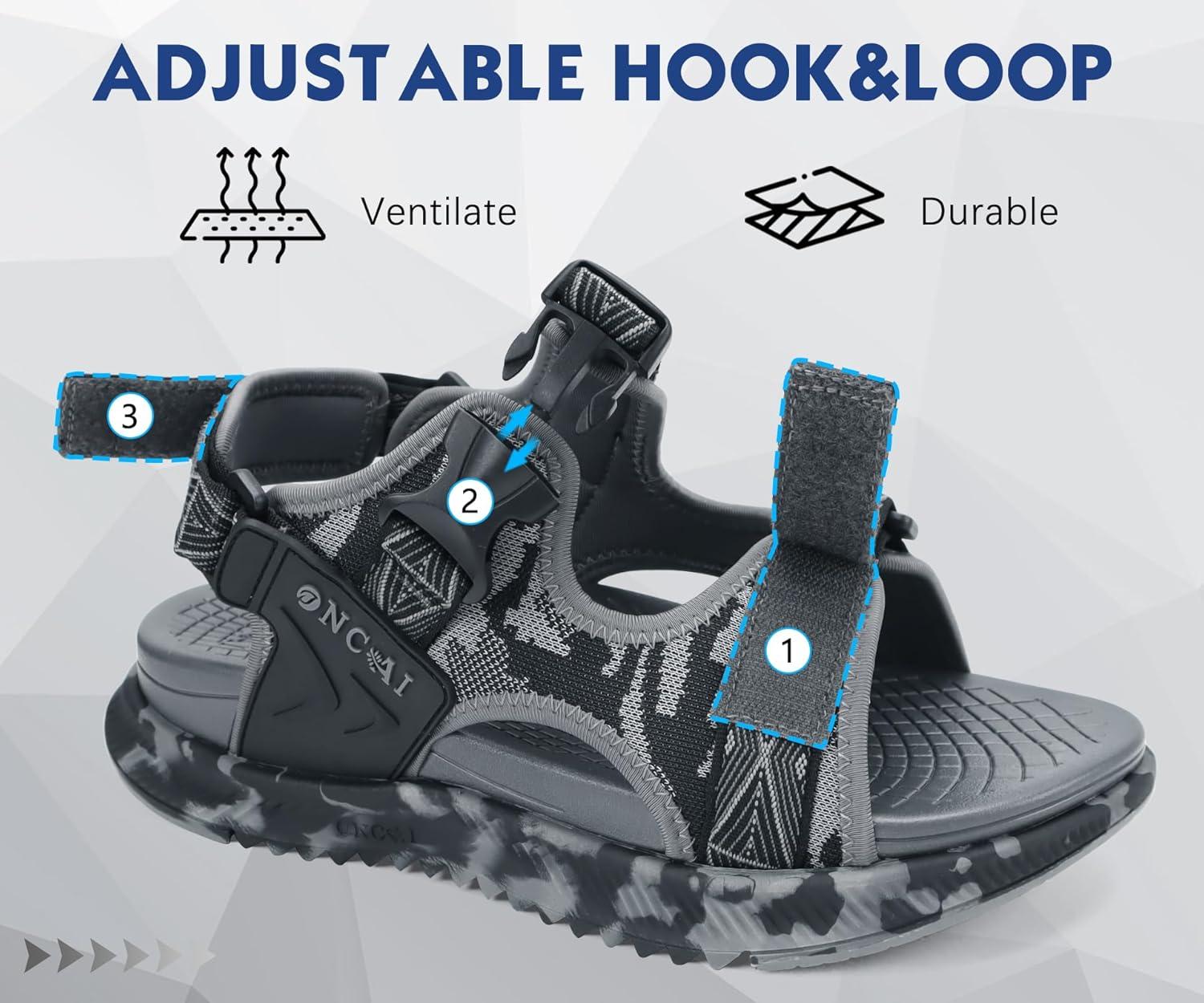 imageONCAI Mens Hiking SandalsArch Support Orthopedic Recovery Walking Sandal with Adjustable Strap Outdoor Summer Water Camouflage Mesh Athletic Sports Shoes US Size 715Greycamo
