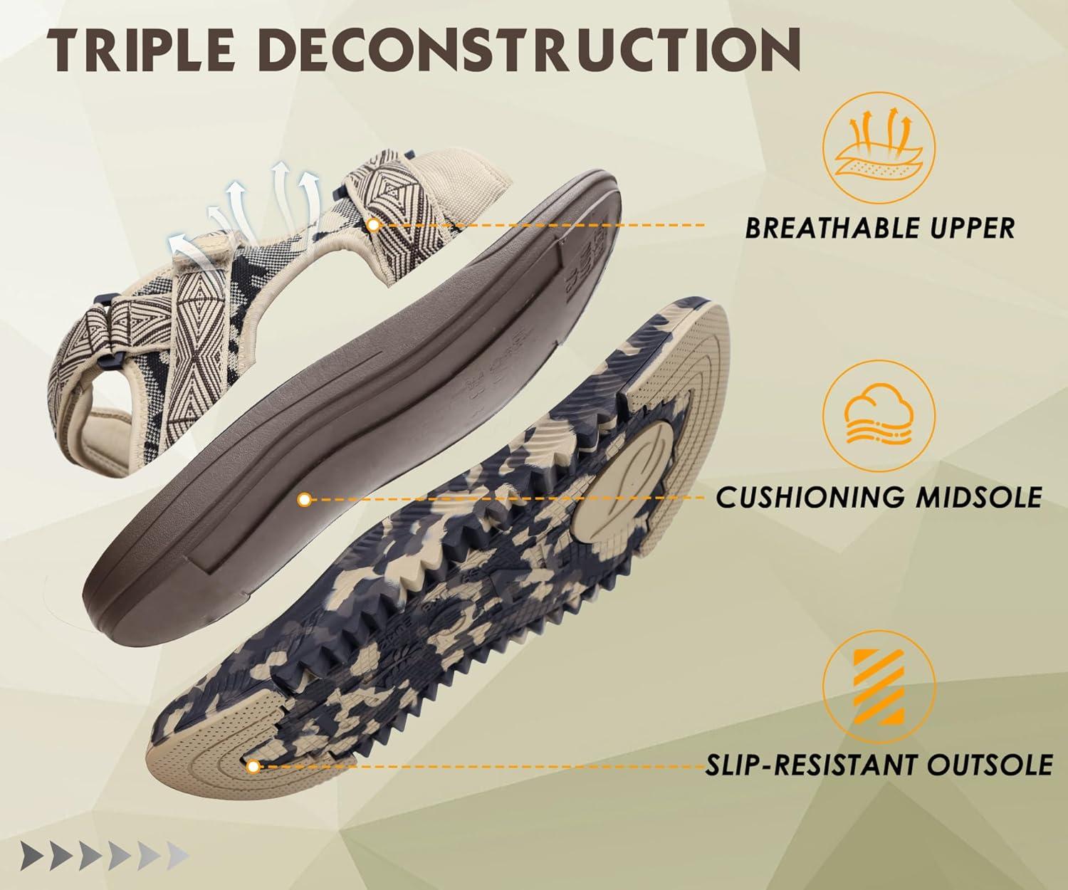 imageONCAI Mens Hiking SandalsArch Support Orthopedic Recovery Walking Sandal with Adjustable Strap Outdoor Summer Water Camouflage Mesh Athletic Sports Shoes US Size 715BeigeBrowncamo