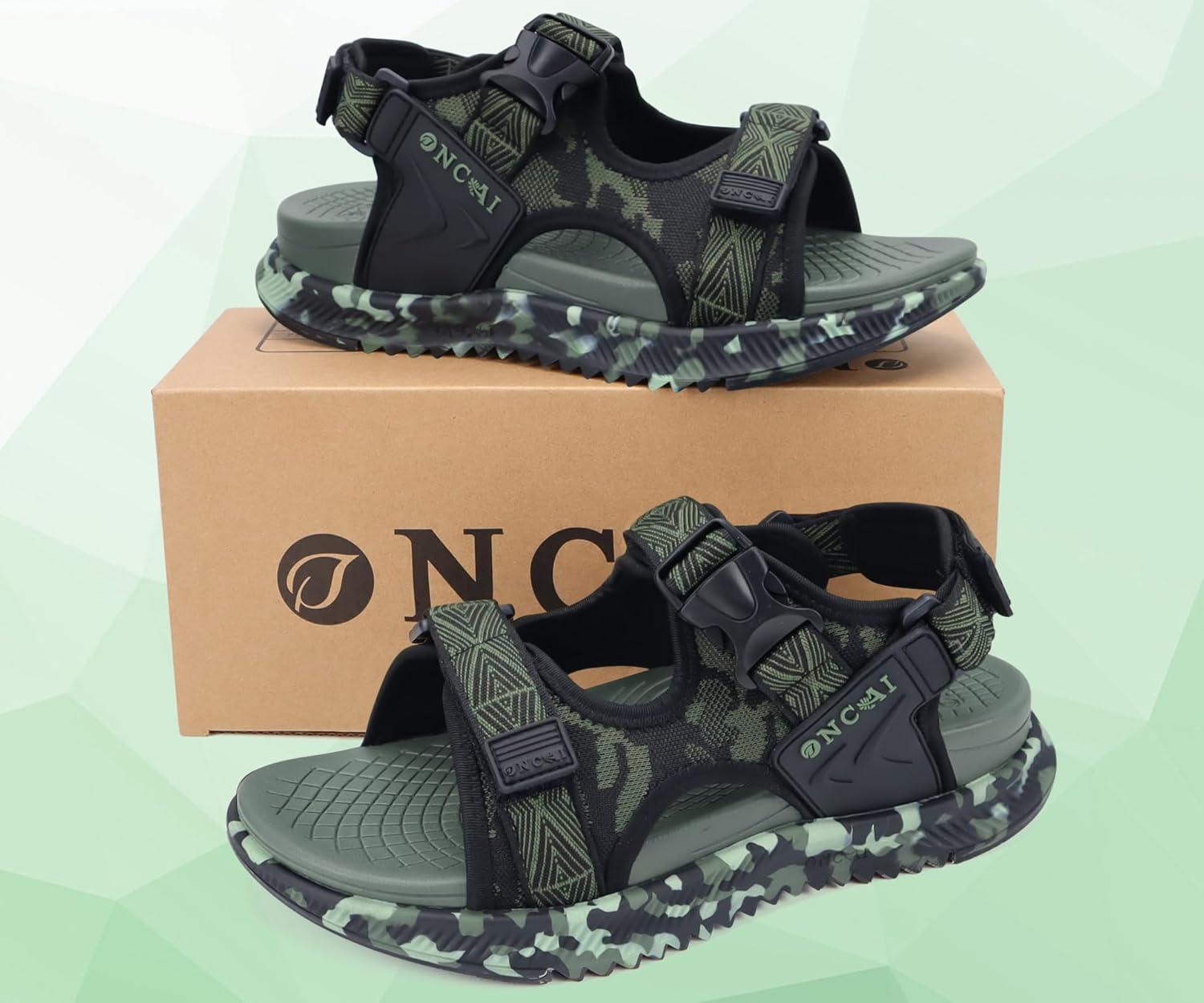 imageONCAI Mens Hiking SandalsArch Support Orthopedic Recovery Walking Sandal with Adjustable Strap Outdoor Summer Water Camouflage Mesh Athletic Sports Shoes US Size 715Greencamo