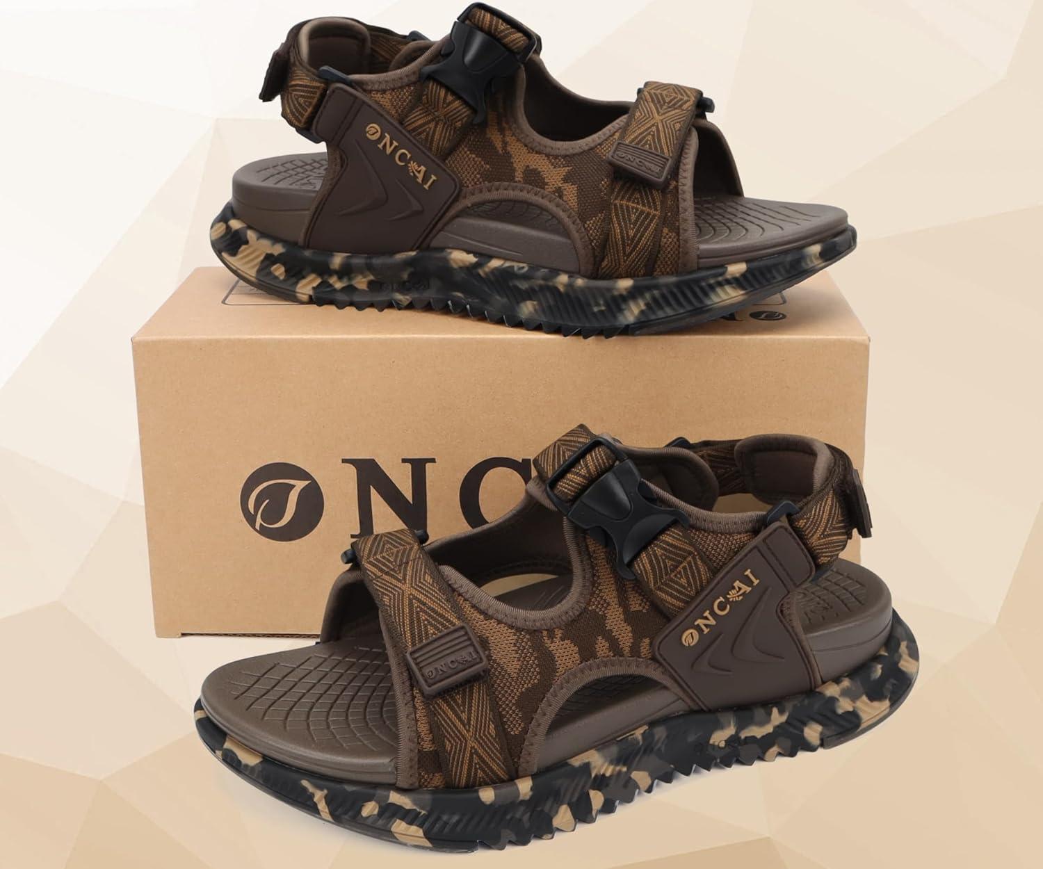 imageONCAI Mens Hiking SandalsArch Support Orthopedic Recovery Walking Sandal with Adjustable Strap Outdoor Summer Water Camouflage Mesh Athletic Sports Shoes US Size 715Browncamo