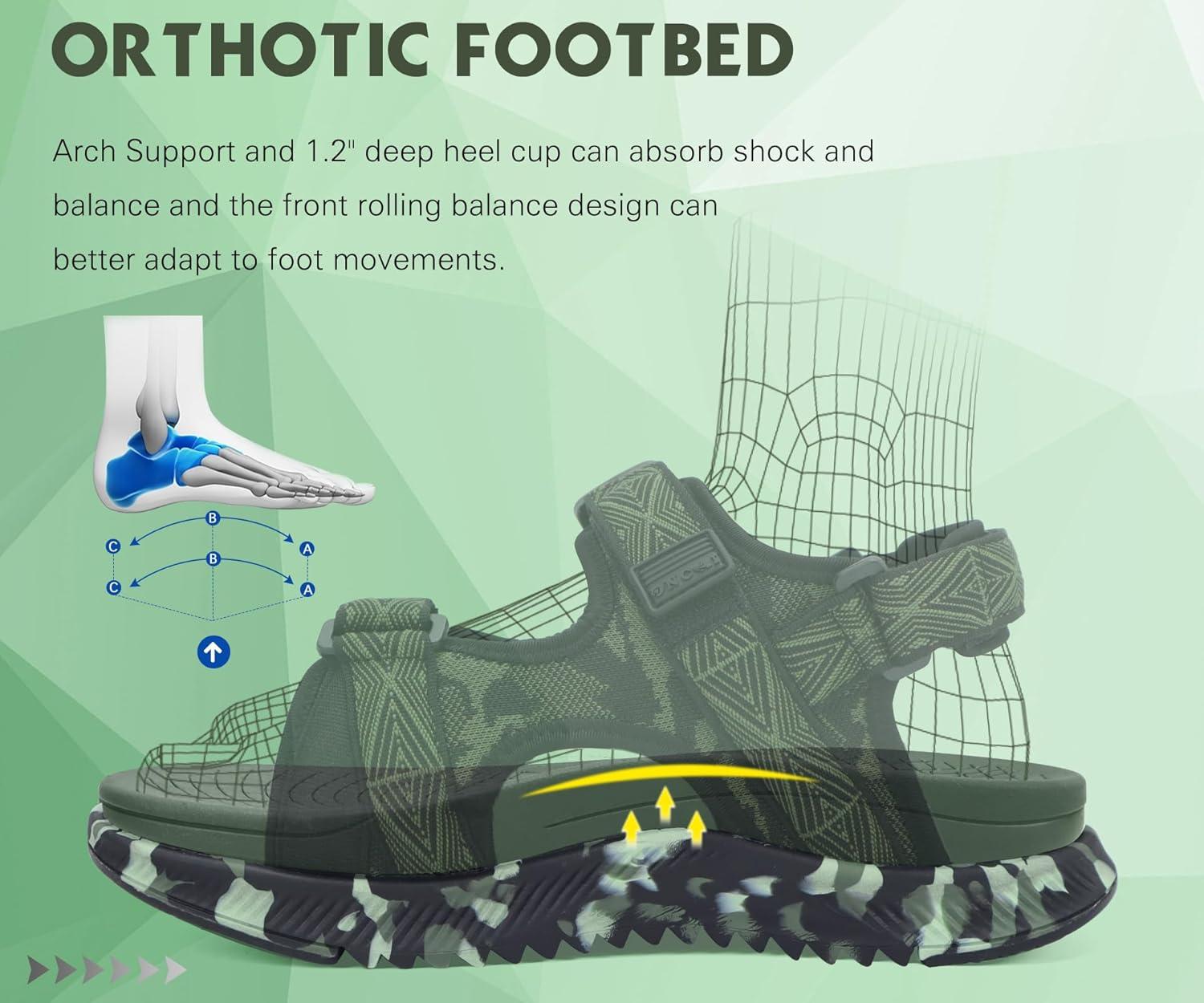 imageONCAI Mens Hiking SandalsArch Support Orthopedic Recovery Walking Sandal with Adjustable Strap Outdoor Summer Water Camouflage Mesh Athletic Sports Shoes US Size 715Greencamo