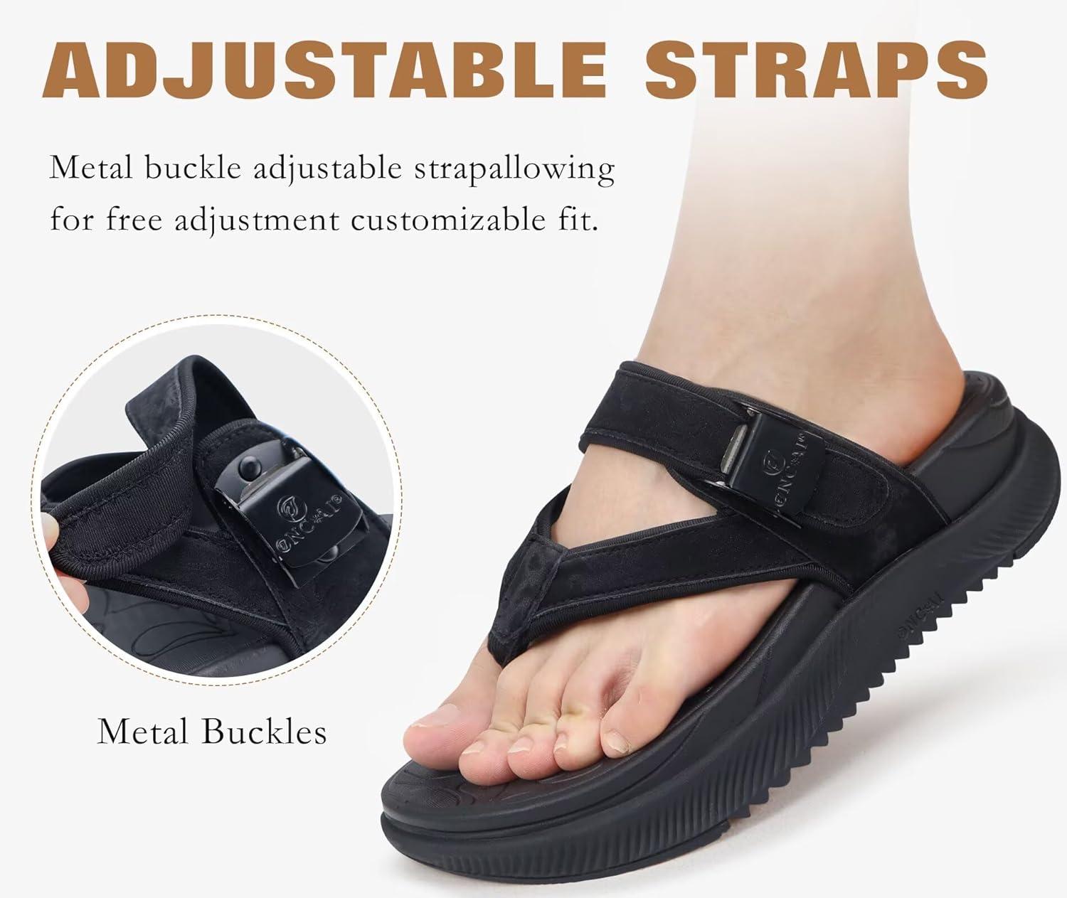 imageONCAI Womens Platform Flip Flops with Arch Support Summer Beach Dressy Trendy Walking Sandals and Thick Outdoor Rubber Soles Size 612Black