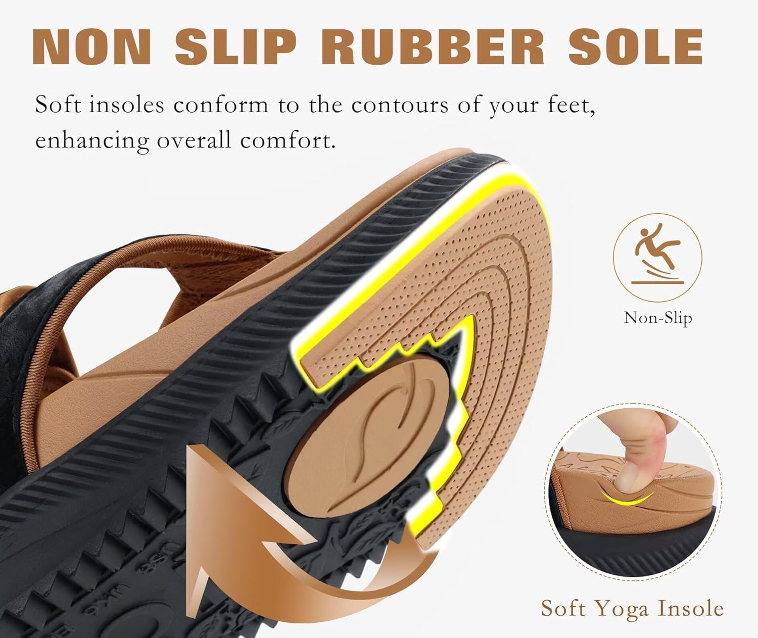 imageONCAI Womens Platform Flip Flops with Arch Support Summer Beach Dressy Trendy Walking Sandals and Thick Outdoor Rubber Soles Size 612Black and Khaki